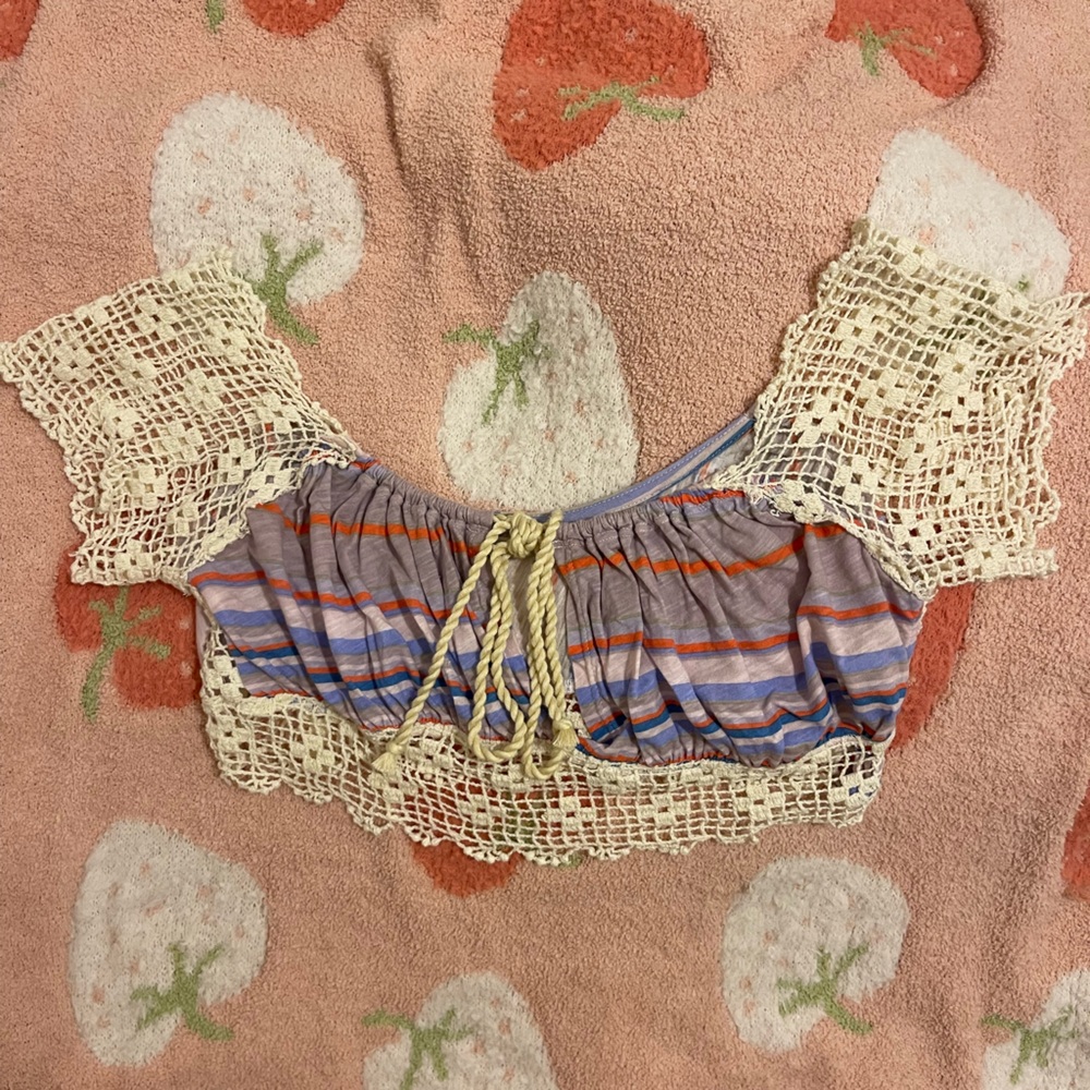 Free People Striped Crop Top with Crochet Details